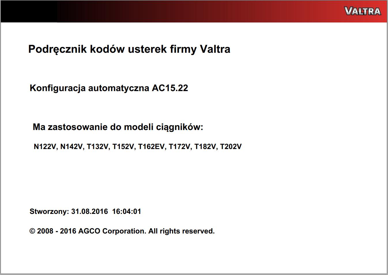 Valtra Automation Configuration AC15.22 Service Code Manual PL