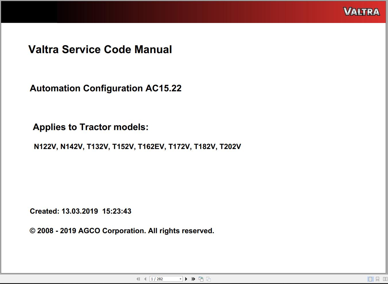 Valtra Automation Configuration AC15.22 Service Code Manual