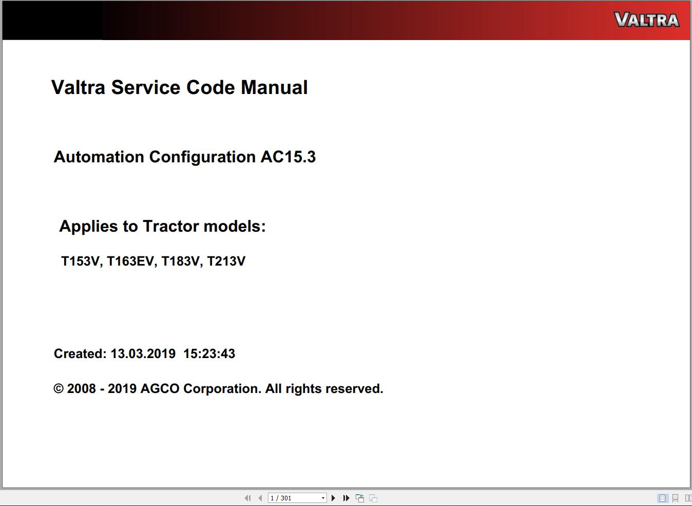 Valtra Automation Configuration AC15.3 Service Code Manual