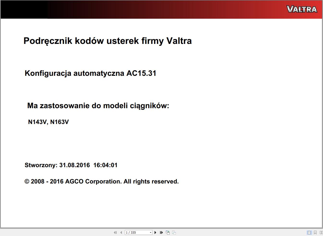Valtra Automation Configuration AC15.31 Service Code Manual PL