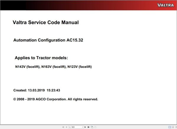 Valtra Automation Configuration AC15.32 Service Code Manual