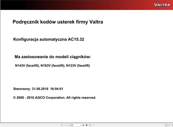 Valtra Automation Configuration AC15.32 Service Code Manual PL