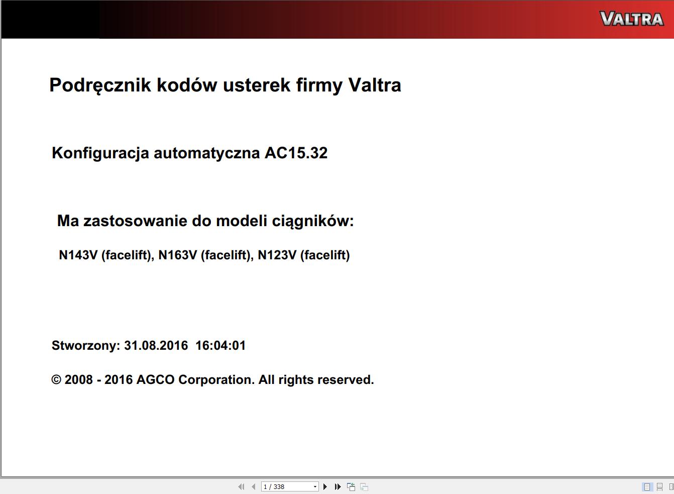 Valtra Automation Configuration AC15.32 Service Code Manual PL