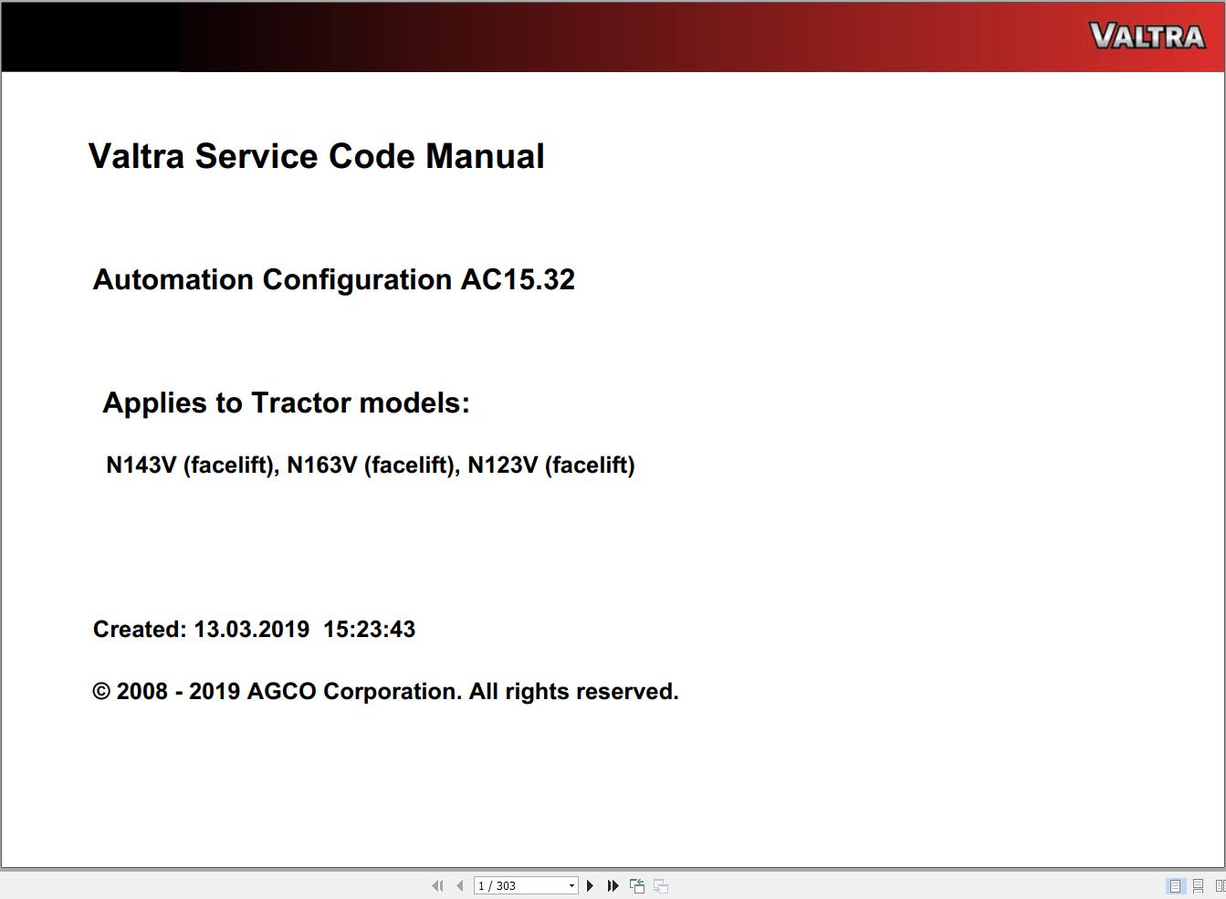 Valtra Automation Configuration AC15.32 Service Code Manual