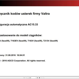 Valtra Automation Configuration AC15.33 Service Code Manual PL