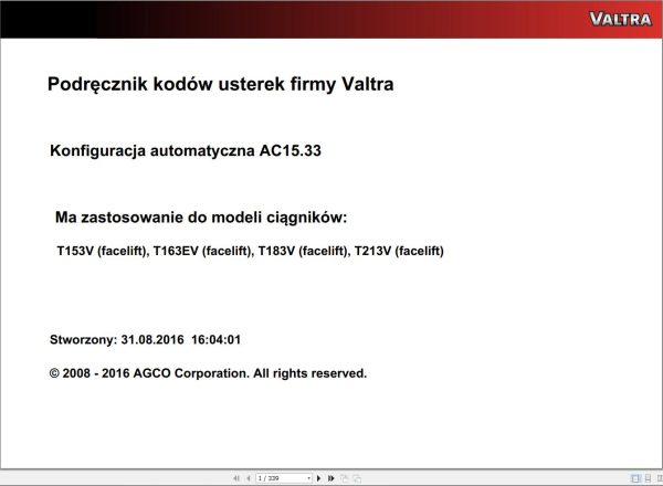 Valtra Automation Configuration AC15.33 Service Code Manual PL