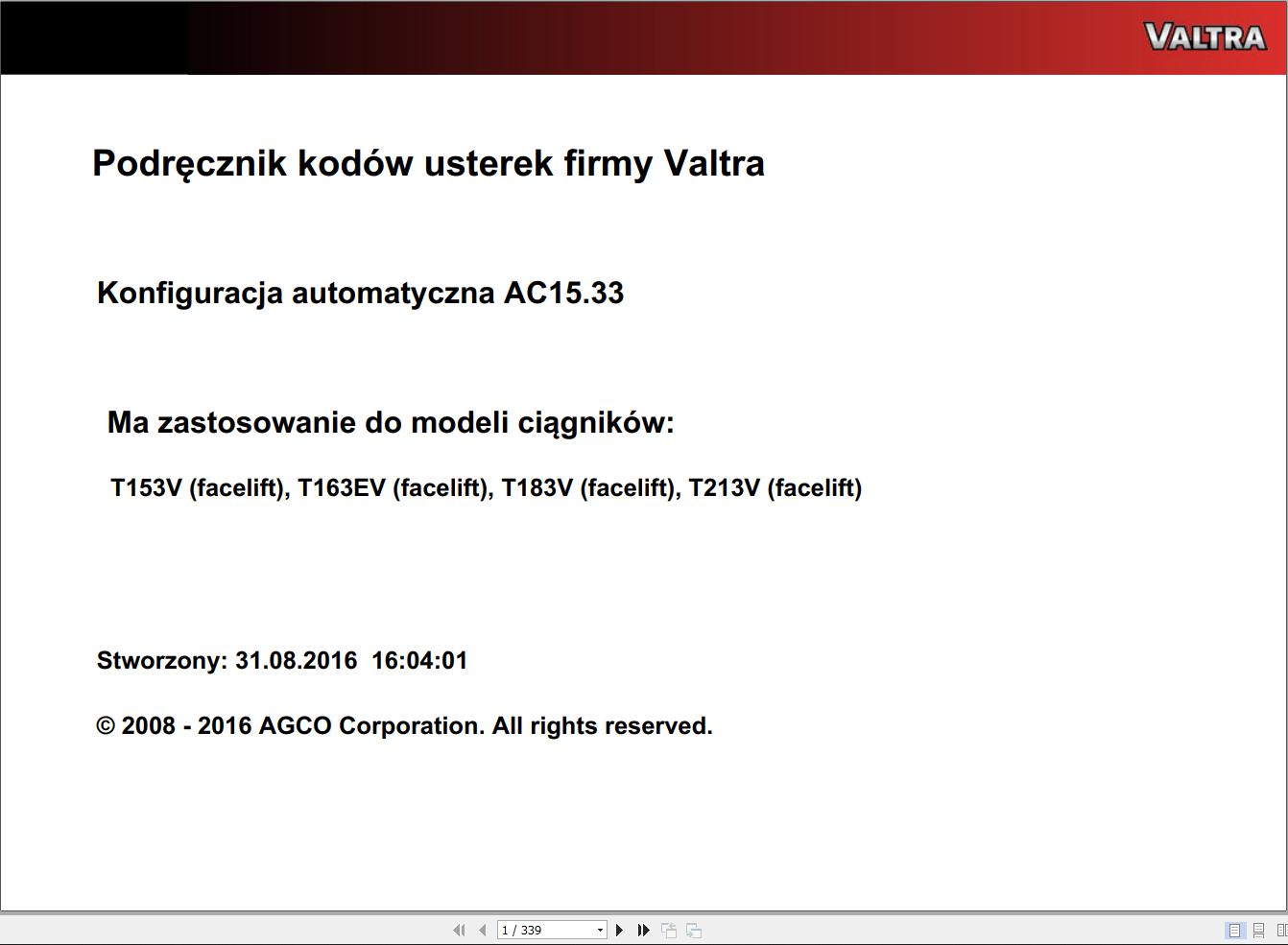Valtra Automation Configuration AC15.33 Service Code Manual PL