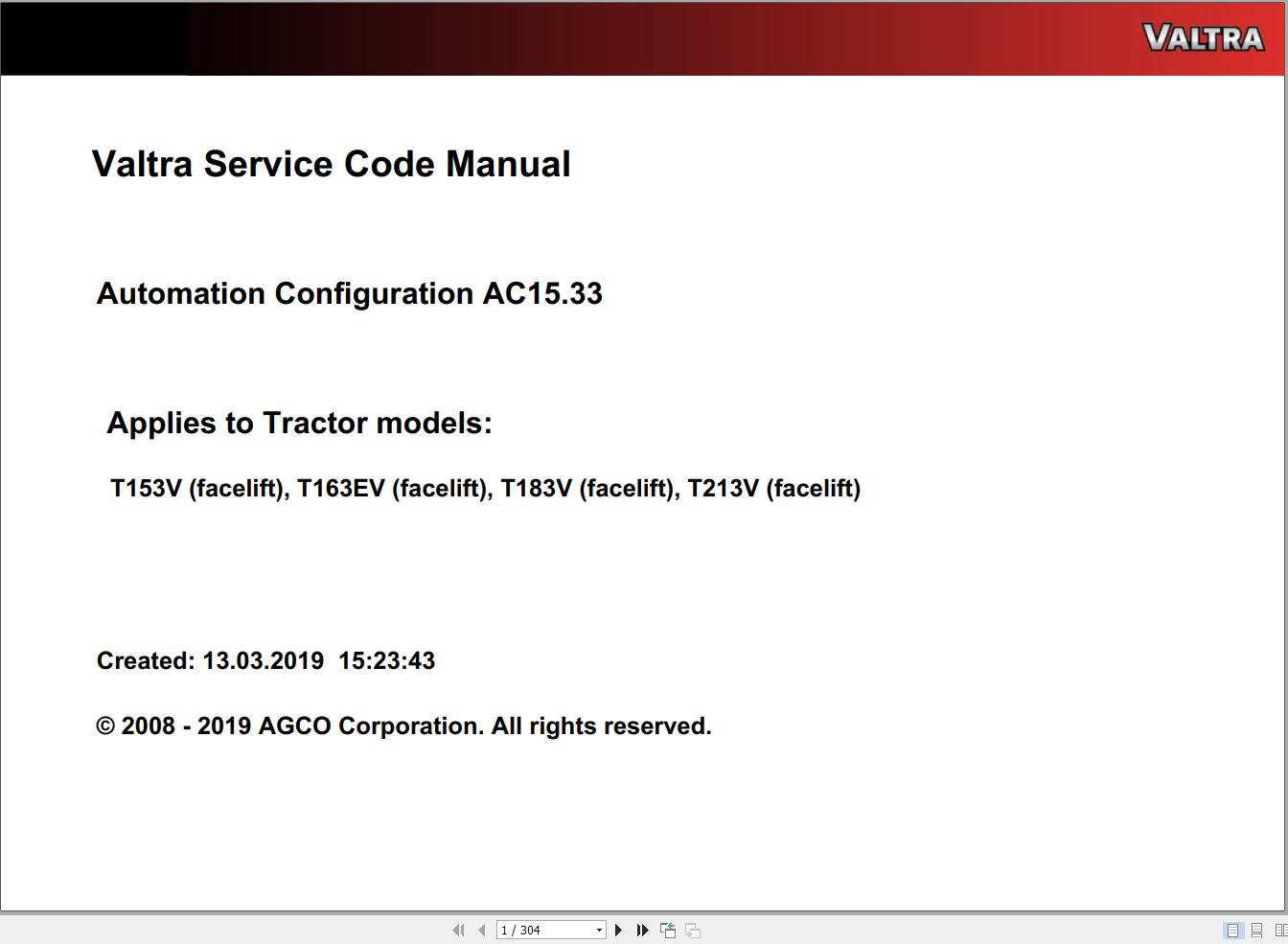 Valtra Automation Configuration AC15.33 Service Code Manual