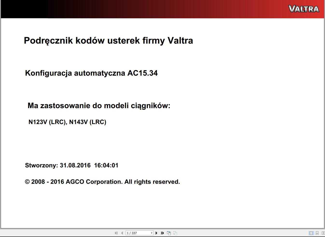 Valtra Automation Configuration AC15.34 Service Code Manual PL