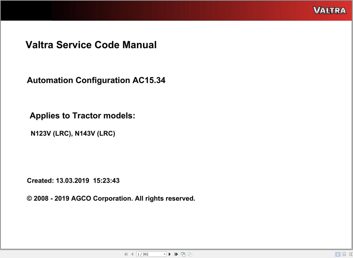 Valtra Automation Configuration AC15.34 Service Code Manual