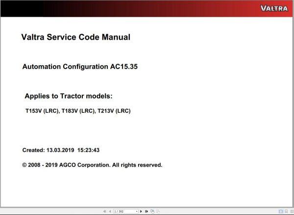 Valtra Automation Configuration AC15.35 Service Code Manual