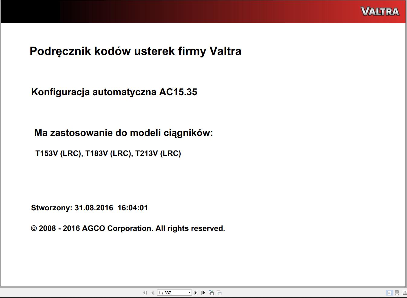 Valtra Automation Configuration AC15.35 Service Code Manual PL