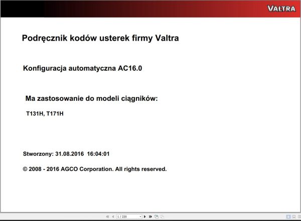 Valtra Automation Configuration AC16.0 Service Code Manual PL