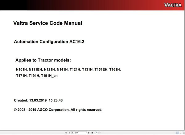 Valtra Automation Configuration AC16.2 Service Code Manual