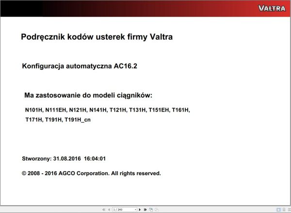 Valtra Automation Configuration AC16.2 Service Code Manual PL