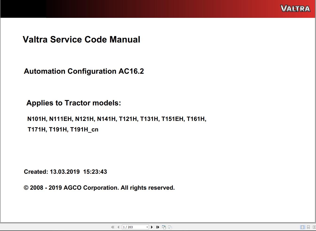 Valtra Automation Configuration AC16.2 Service Code Manual