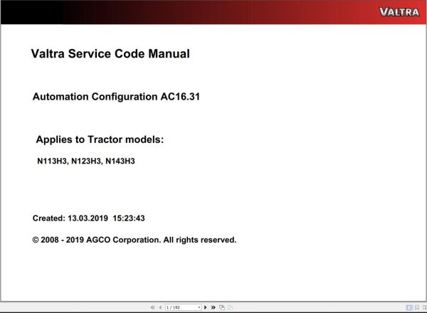 Valtra Automation Configuration AC16.31 Service Code Manual