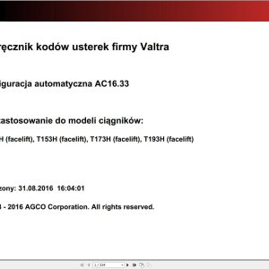 Valtra Automation Configuration AC16.33 Service Code Manual PL