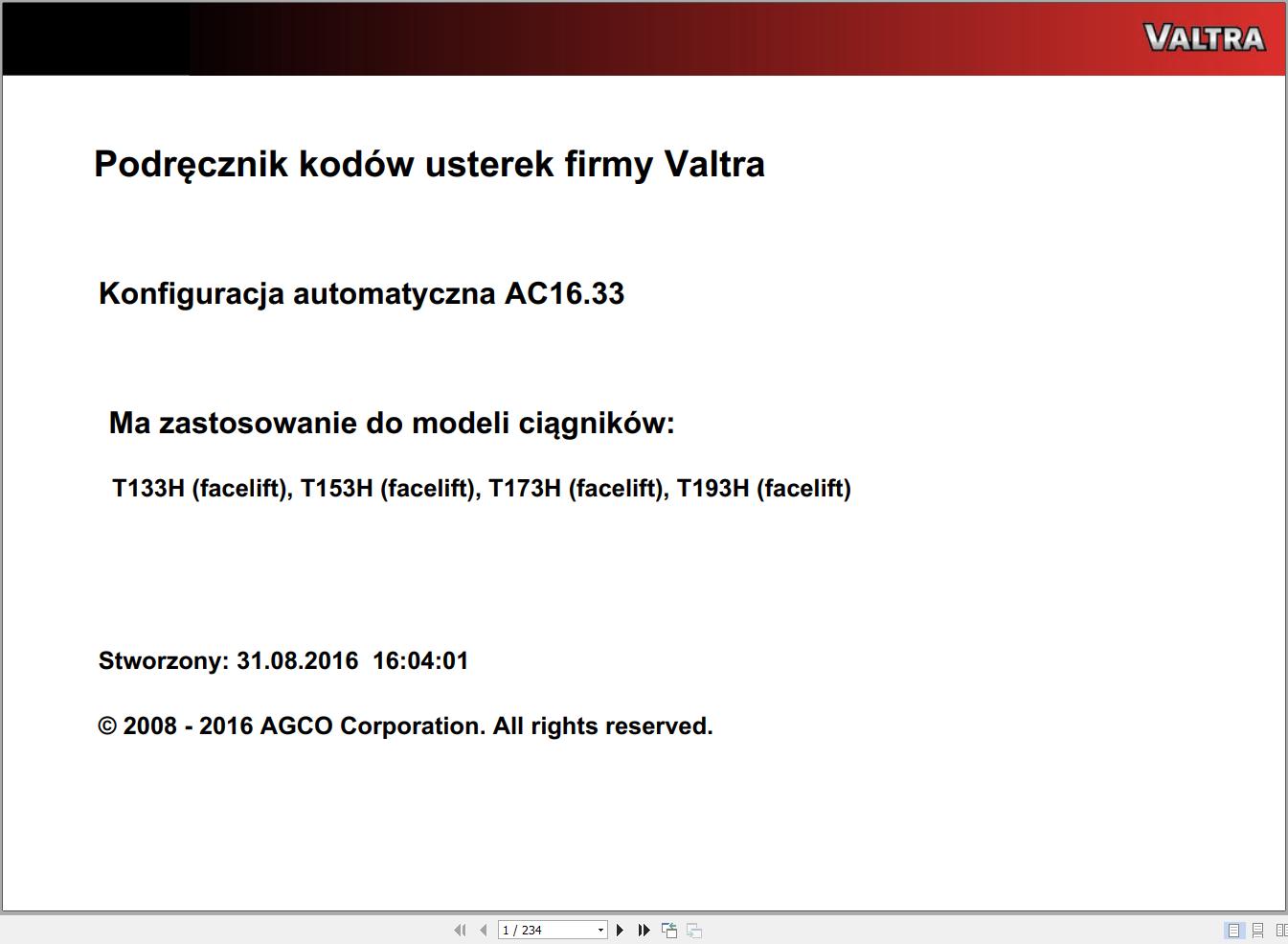 Valtra Automation Configuration AC16.33 Service Code Manual PL