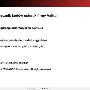 Valtra Automation Configuration AC16.34 Service Code Manual PL