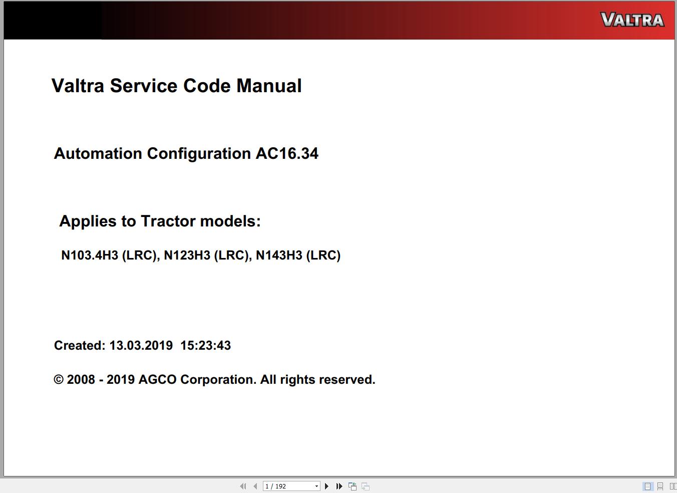 Valtra Automation Configuration AC16.34 Service Code Manual