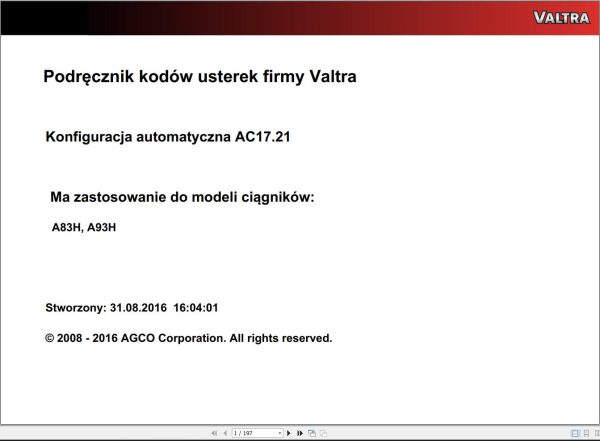 Valtra Automation Configuration AC17.21 Service Code Manual PL