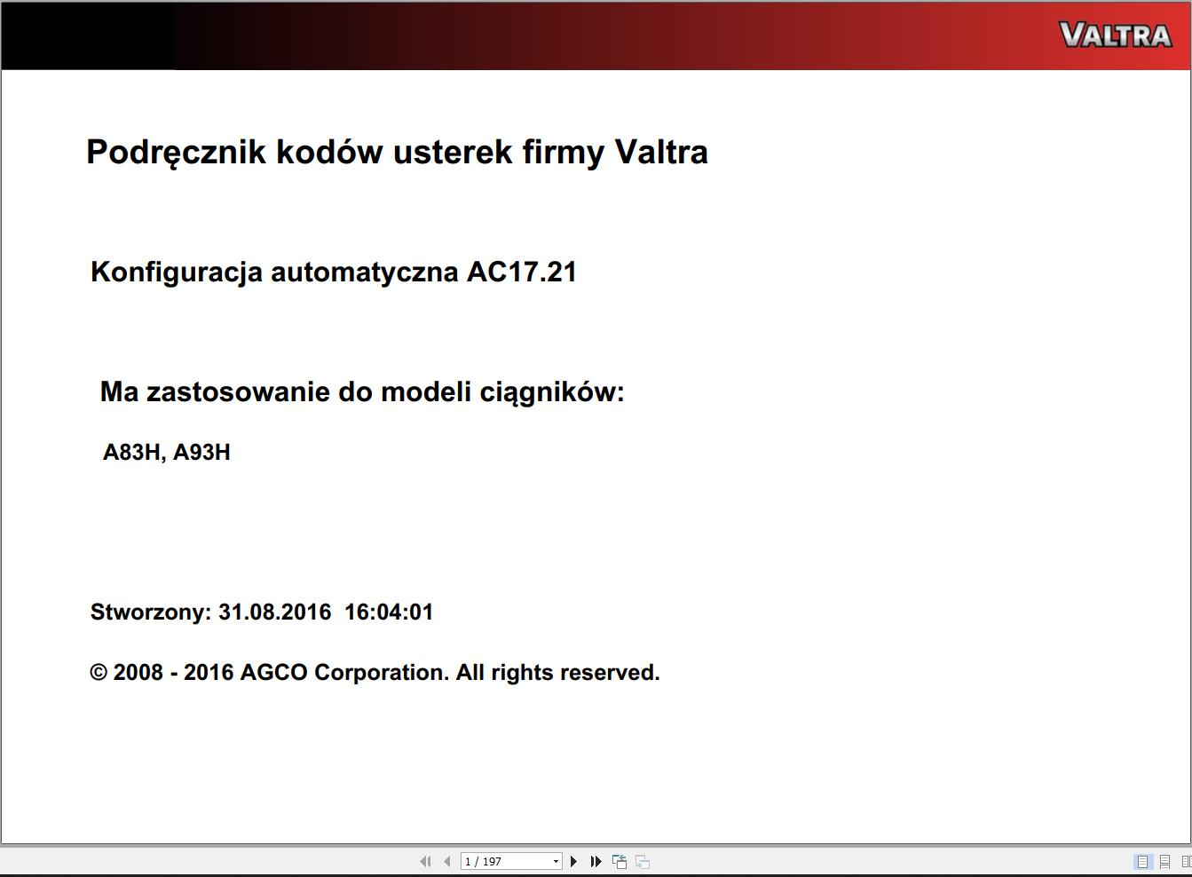 Valtra Automation Configuration AC17.21 Service Code Manual PL