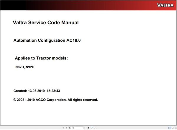 Valtra Automation Configuration AC18.0 Service Code Manual