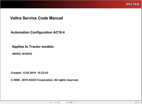 Valtra Automation Configuration AC18.4 Service Code Manual