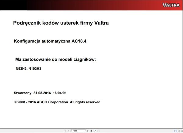 Valtra Automation Configuration AC18.4 Service Code Manual PL