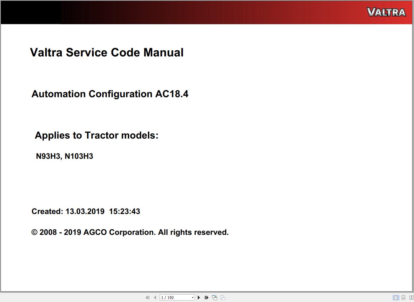 Valtra Automation Configuration AC18.4 Service Code Manual