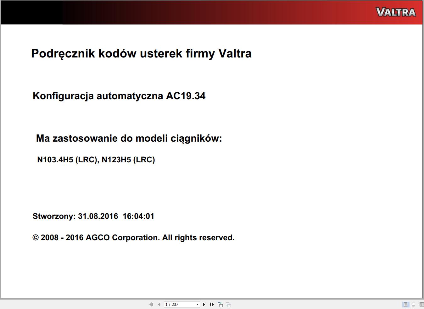 Valtra Automation Configuration AC19.34 Service Code Manual PL