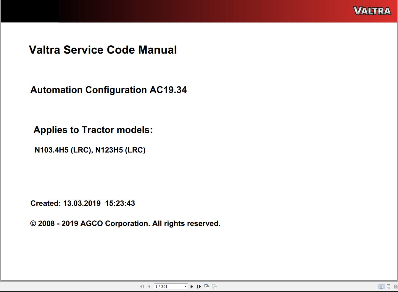 Valtra Automation Configuration AC19.34 Service Code Manual