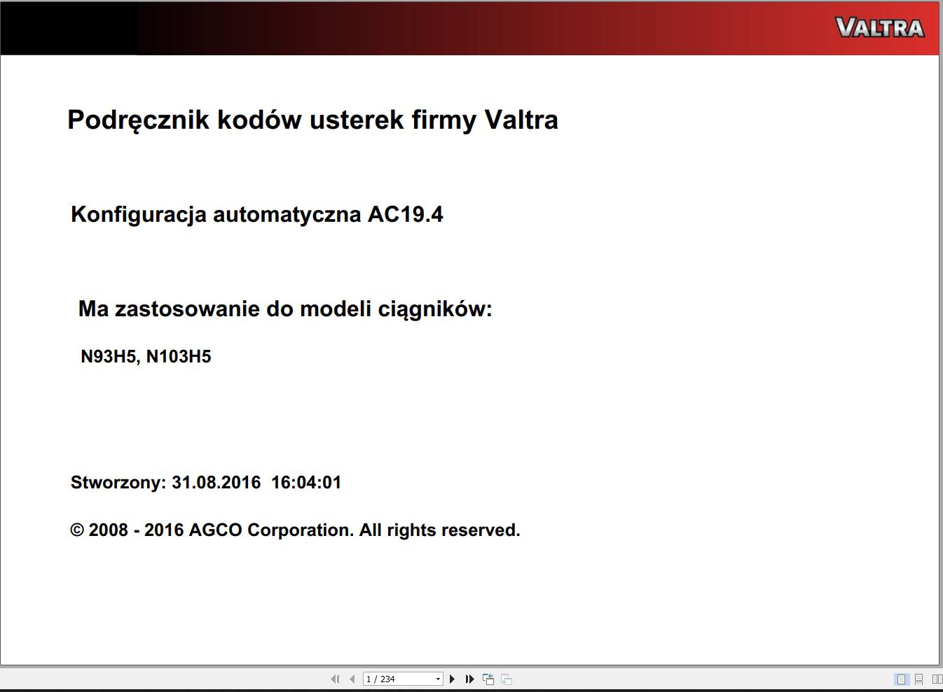Valtra Automation Configuration AC19.4 Service Code Manual PL
