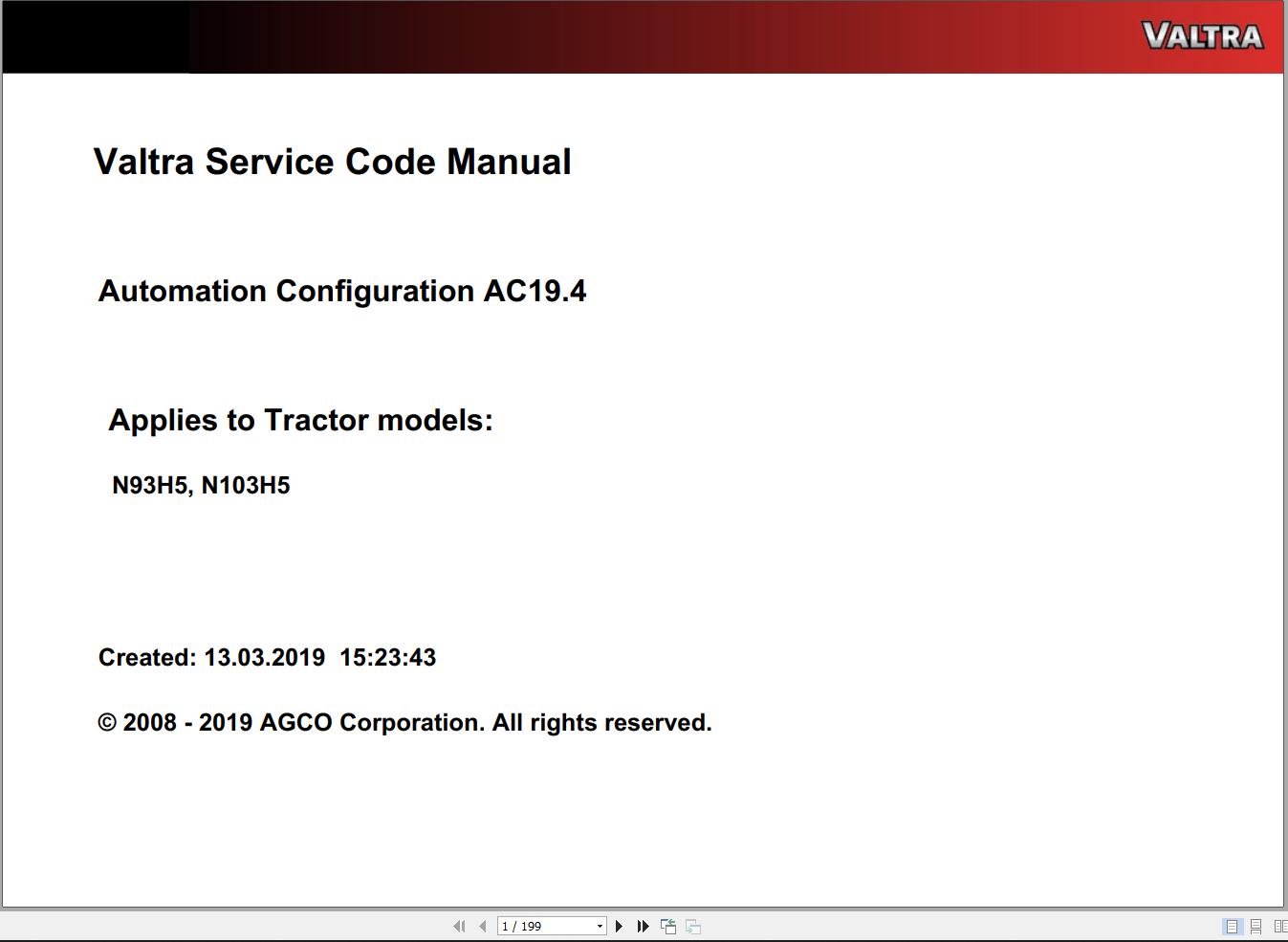 Valtra Automation Configuration AC19.4 Service Code Manual