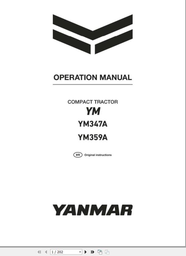Yanmar Compact Tractor YM347A YM359A Operation Manual 0A042 EN0242