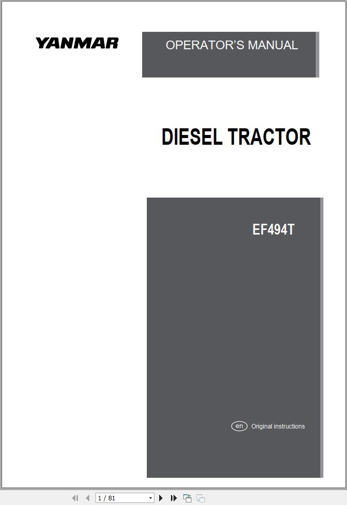 Yanmar Diesel Tractor EF494T Operator's Manual 0A042B00203