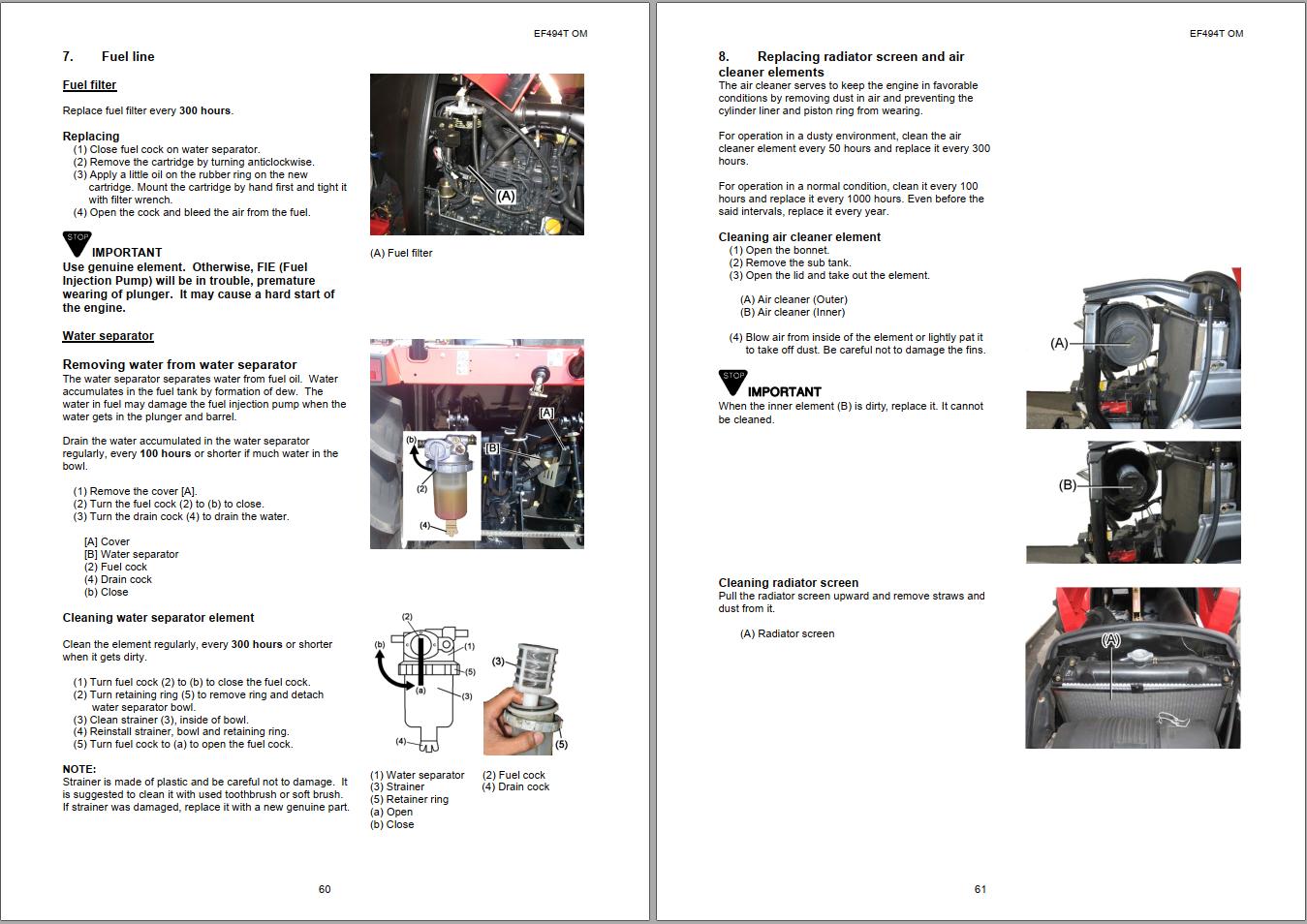 Yanmar Diesel Tractor EF494T Operator's Manual 0A042B00203