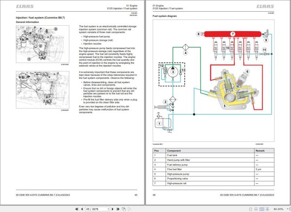 Claas Cummins Engine B6.7 B164C Technical Systems 00 0306 555 0 1