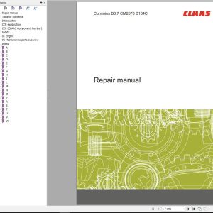 Claas Cummins Engine B6.7 CM2670 B164C Repair Manual 00 0306 525 0