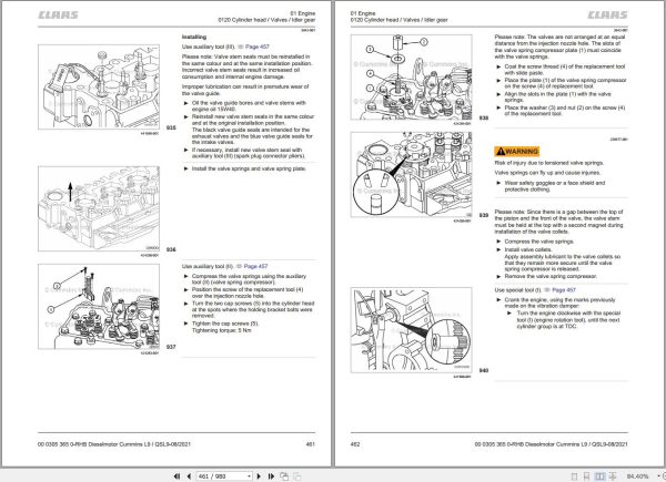 Claas Cummins Engine L9CM2350L133C QSL9CM2350L120C Repair Manual 00 0305 365 0 2