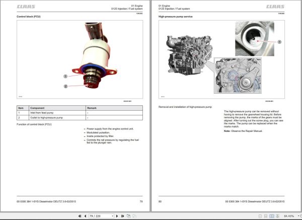 Claas Deutz Engine TD3.6L4 TCD3.6L4 Technical Systems 00 0300 384 1 1
