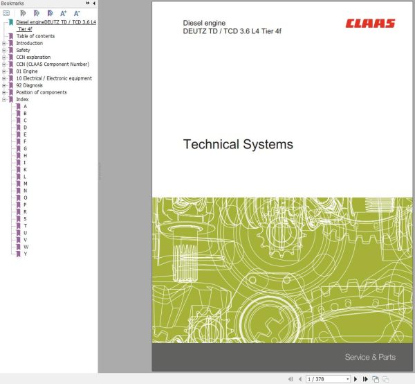 Claas Deutz Engine TD3.6L4 TCD3.6L4 Tier 4f Technical Systems 00 0288 505 0