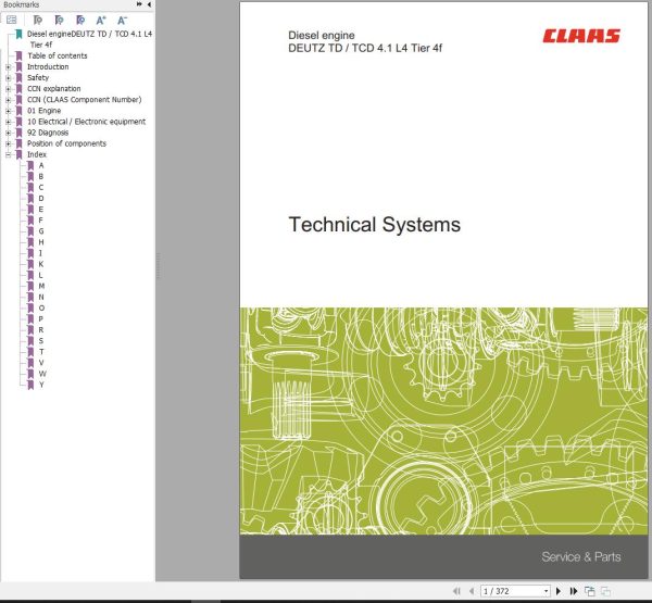 Claas Deutz Engine TD4.1L4 TCD4.1L4 Tier 4f Technical Systems 00 0288 538 0