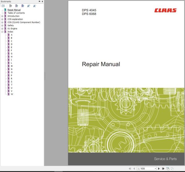Claas John Deere Engine DPS4045 DPS6068 Repair Manual 00 0305 185 0