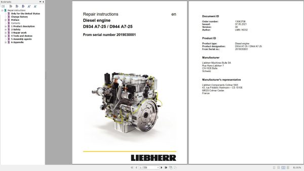 Claas Liebherr Engine D934 A7 25 D944 A7 25 Repair Instructions 1