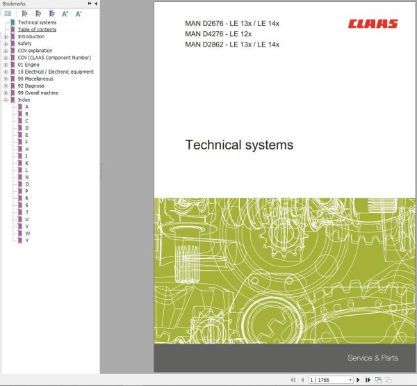 Claas MAN Engine D2676 D4276 D2862 Technical Systems 00 0305 018 1