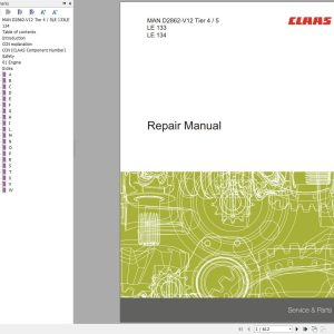 Claas MAN Engine D2862 V12 Tier 4 5 LE133 LE134 Repair Manual 00 0288 987 2