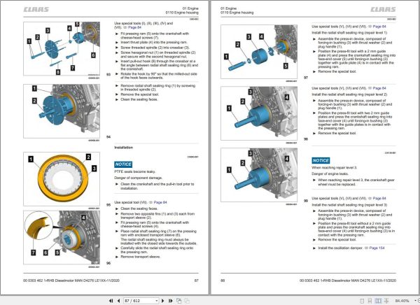 Claas MAN Engine D4276 LE121B to D4276 LE122D Repair Manual 00 0303 462 1 1