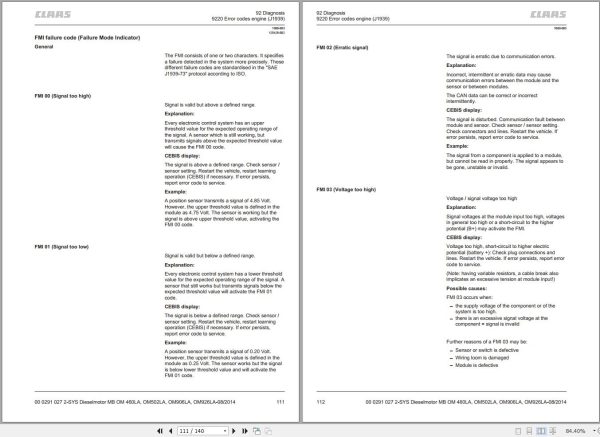 Claas Mercedes Benz Engine OM460LA OM502LA OM906LA OM926LA Technical Systems 00 0291 027 2 2